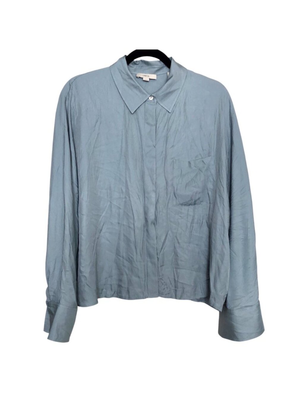 Vince Women's Light Blue Silk Long Sleeve Button-Up Shirt XL